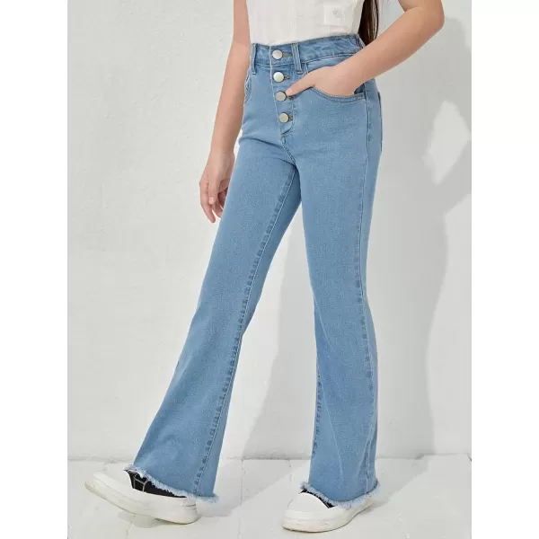 WDIRARA Girl's High Waisted Straight Leg Button Jeans Casual Pocket Denim Pants