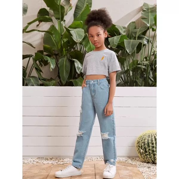WDIRARA Girl's High Waisted Straight Leg Button Jeans Casual Pocket Denim Pants