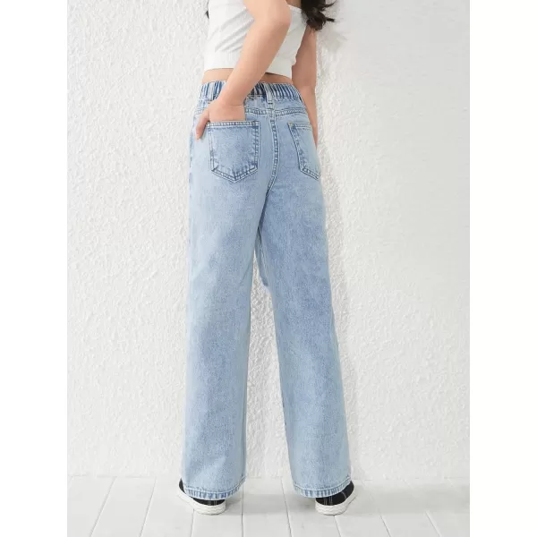 WDIRARA Girl's High Waisted Straight Leg Button Jeans Casual Pocket Denim Pants