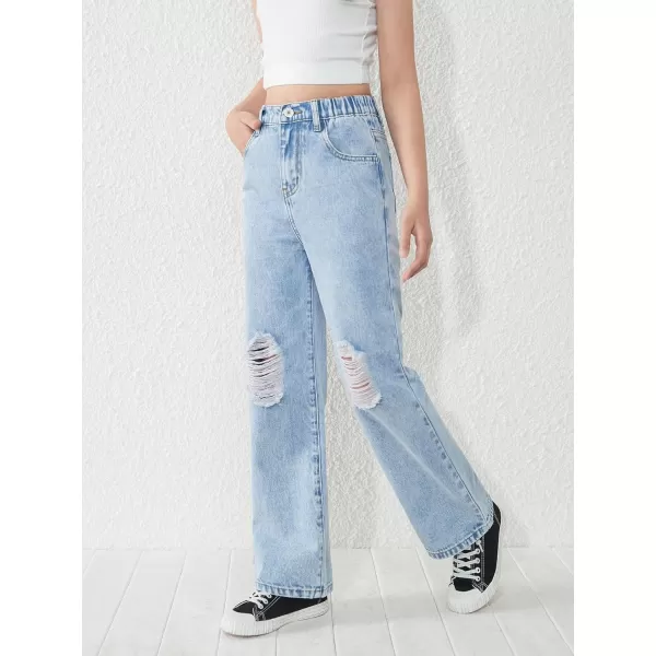 WDIRARA Girl's High Waisted Straight Leg Button Jeans Casual Pocket Denim Pants