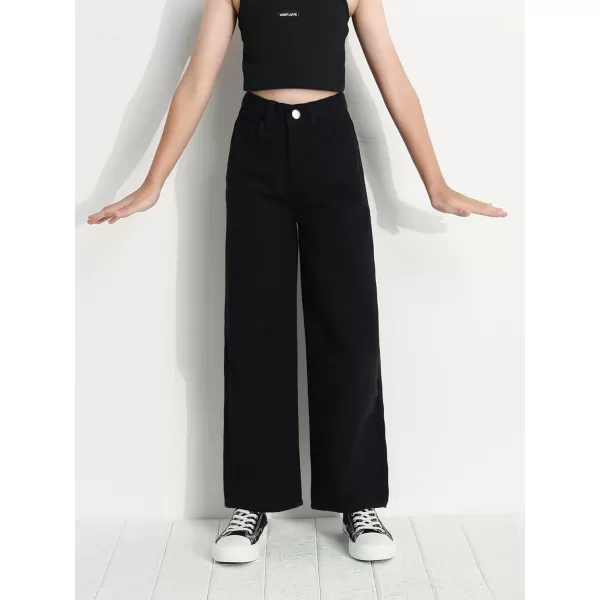 WDIRARA Girl's High Waisted Straight Leg Button Jeans Casual Pocket Denim Pants