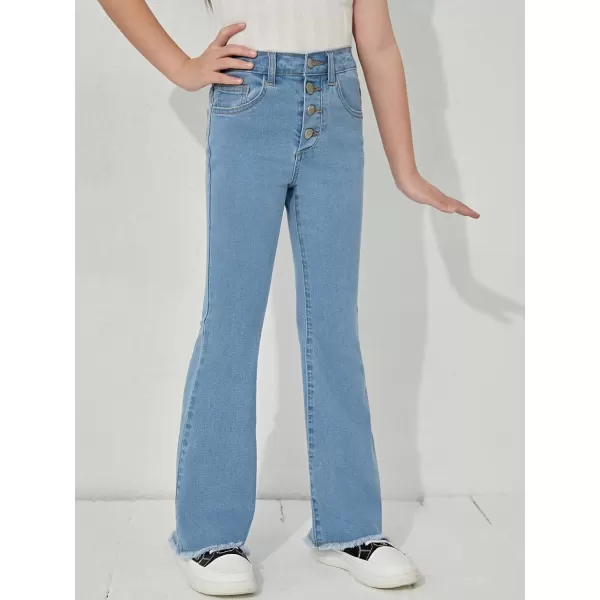 WDIRARA Girl's High Waisted Straight Leg Button Jeans Casual Pocket Denim Pants