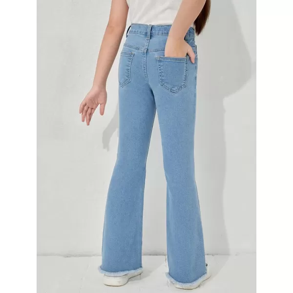 WDIRARA Girl's High Waisted Straight Leg Button Jeans Casual Pocket Denim Pants