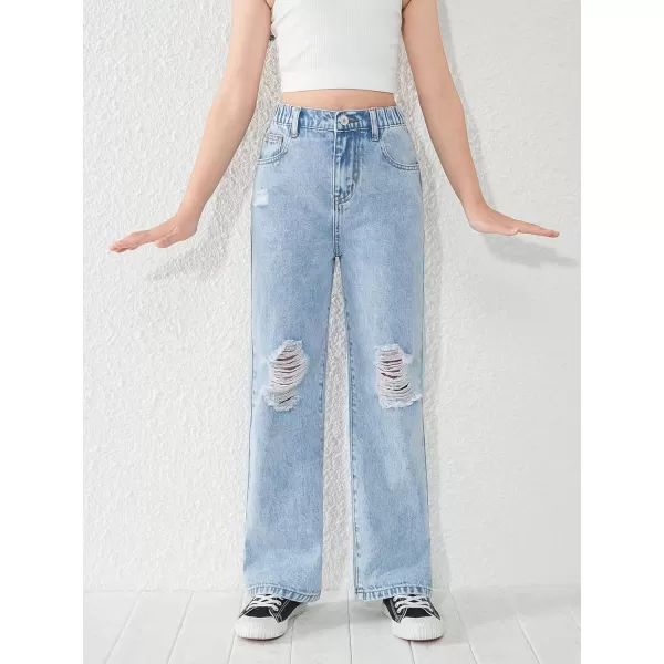 WDIRARA Girl's High Waisted Straight Leg Button Jeans Casual Pocket Denim Pants