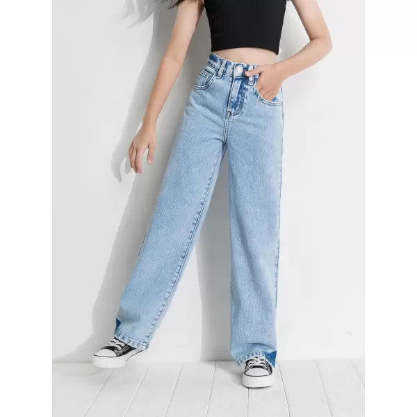 WDIRARA Girl's High Waisted Straight Leg Button Jeans Casual Pocket Denim Pants