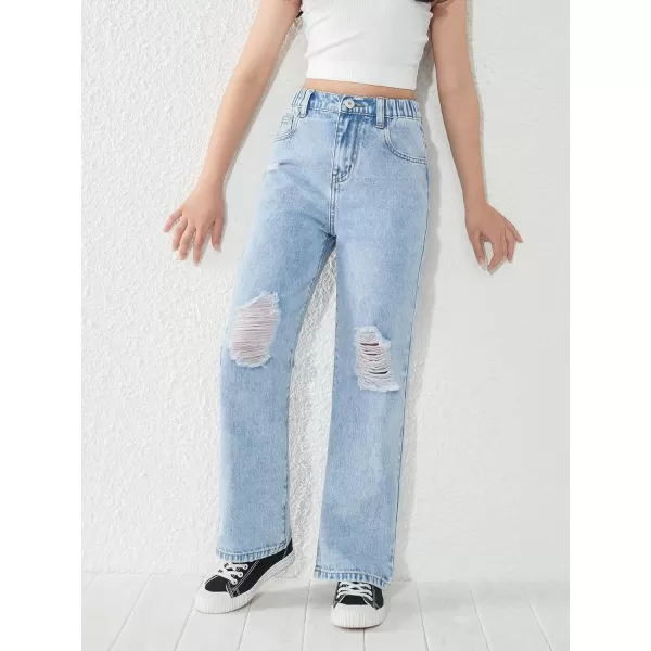 WDIRARA Girl's High Waisted Straight Leg Button Jeans Casual Pocket Denim Pants