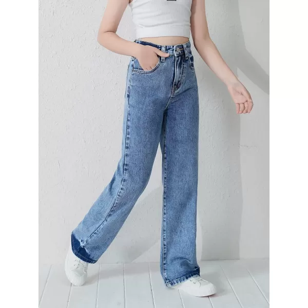 WDIRARA Girl's High Waisted Straight Leg Button Jeans Casual Pocket Denim Pants