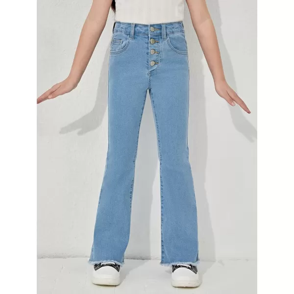 WDIRARA Girl's High Waisted Straight Leg Button Jeans Casual Pocket Denim Pants