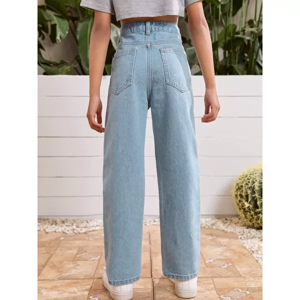 WDIRARA Girl's High Waisted Straight Leg Button Jeans Casual Pocket Denim Pants
