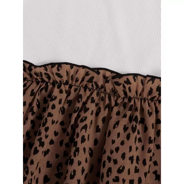 WDIRARA Girl's Leopard Print Ruffle Trim Long Sleeve Round Neck Flared Dress