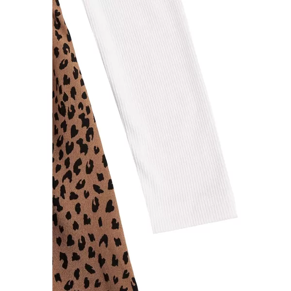 WDIRARA Girl's Leopard Print Ruffle Trim Long Sleeve Round Neck Flared Dress