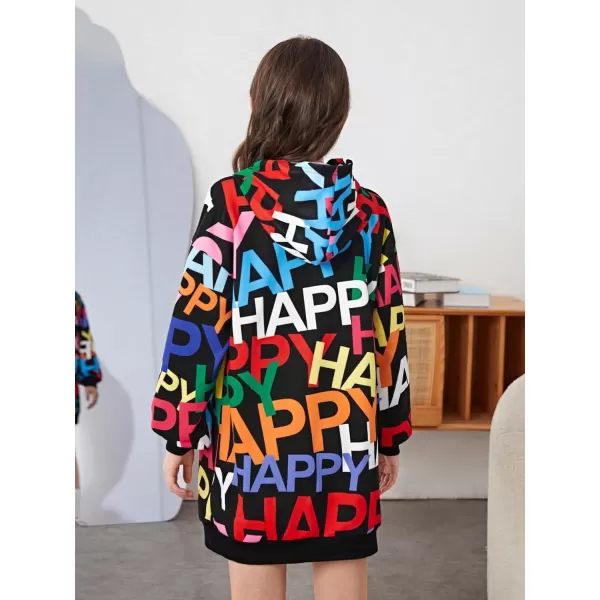 WDIRARA Girl's Letter Graphic Print Long Sleeve Pullovers Hoodie Dress