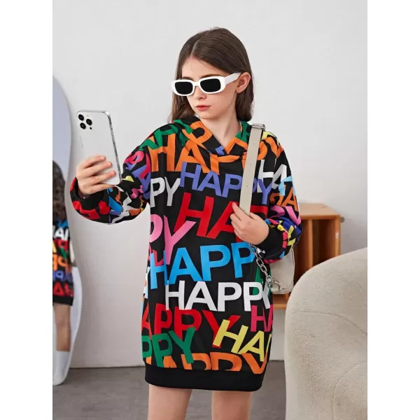 WDIRARA Girl's Letter Graphic Print Long Sleeve Pullovers Hoodie Dress