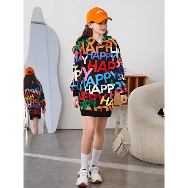 WDIRARA Girl's Letter Graphic Print Long Sleeve Pullovers Hoodie Dress