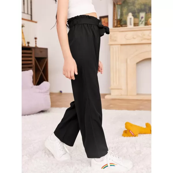 WDIRARA Girl's Paper Bag Waist Belted Wide Leg Pants Casual Elastic High Waist Pants