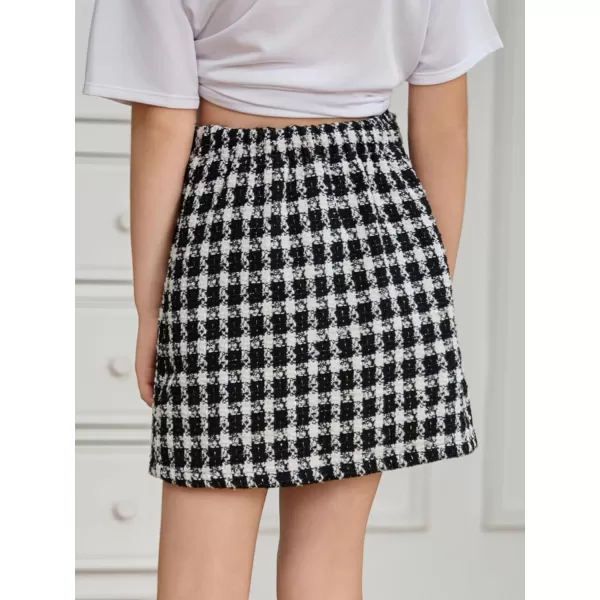 WDIRARA Girl's Plaid Button Front Wrap High Waist Asymmetrical Hem Skirt