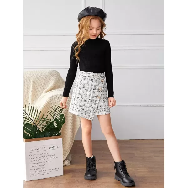 WDIRARA Girl's Plaid Button Front Wrap High Waist Asymmetrical Hem Skirt