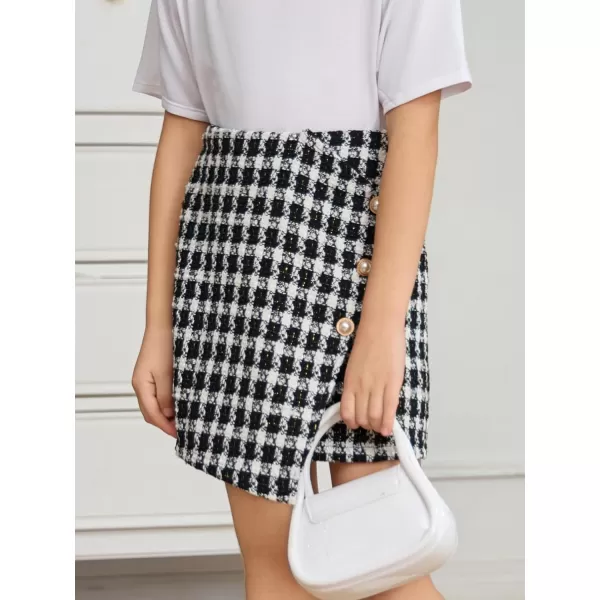 WDIRARA Girl's Plaid Button Front Wrap High Waist Asymmetrical Hem Skirt