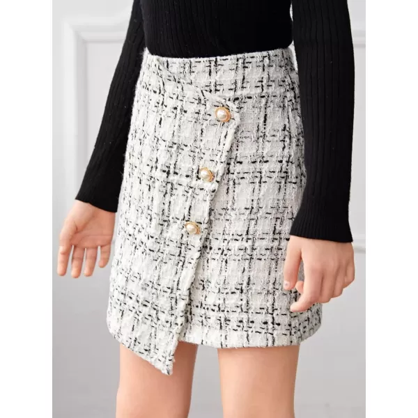 WDIRARA Girl's Plaid Button Front Wrap High Waist Asymmetrical Hem Skirt