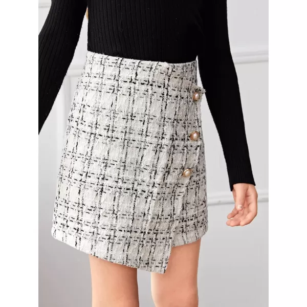 WDIRARA Girl's Plaid Button Front Wrap High Waist Asymmetrical Hem Skirt