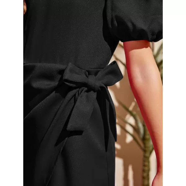 WDIRARA Girl's Puff Sleeve Tie Side Wrap Dress Short Sleeve Round Neck Dresses