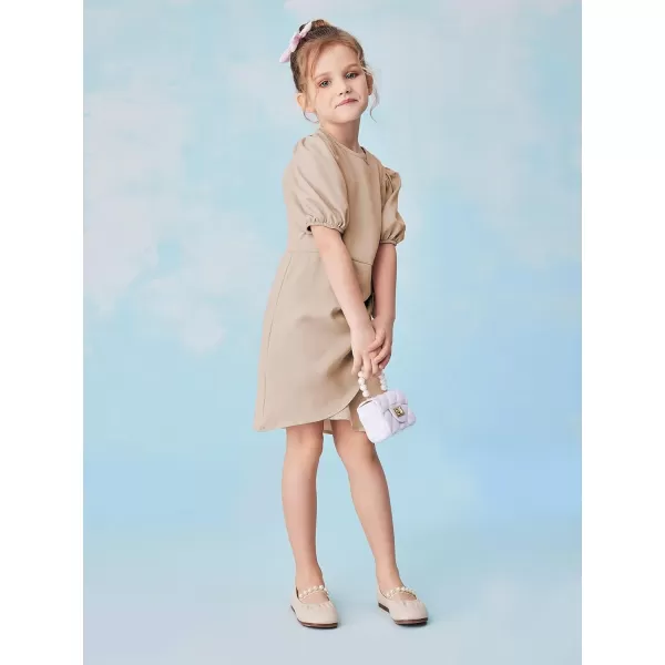 WDIRARA Girl's Puff Sleeve Tie Side Wrap Dress Short Sleeve Round Neck Dresses