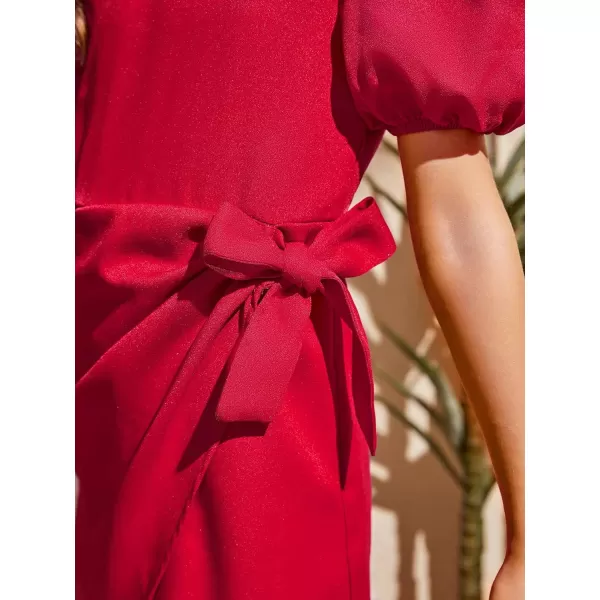 WDIRARA Girl's Puff Sleeve Tie Side Wrap Dress Short Sleeve Round Neck Dresses