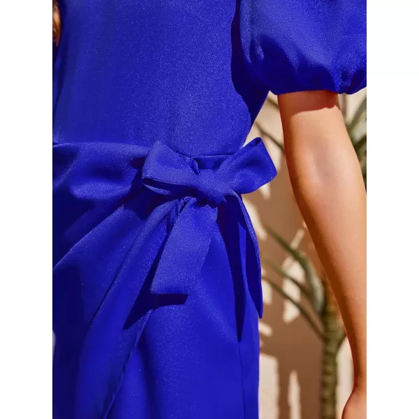 WDIRARA Girl's Puff Sleeve Tie Side Wrap Dress Short Sleeve Round Neck Dresses