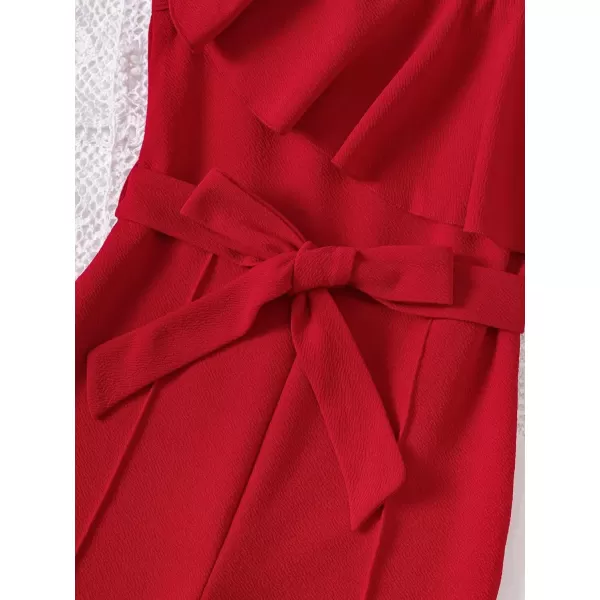 WDIRARA Girl's Ruffle Trim Asymmetrical Neck Sleeveless Belted Flare Leg Romper Cute Long Jumpsuit