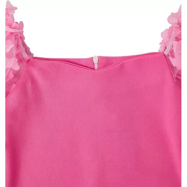 WDIRARA Girl's Sheer Mesh Flounce Long Sleeve Appliques Square Neck Dress