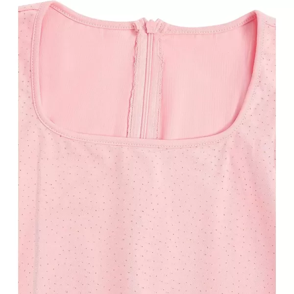 WDIRARA Girl's Sheer Mesh Flounce Long Sleeve Appliques Square Neck Dress