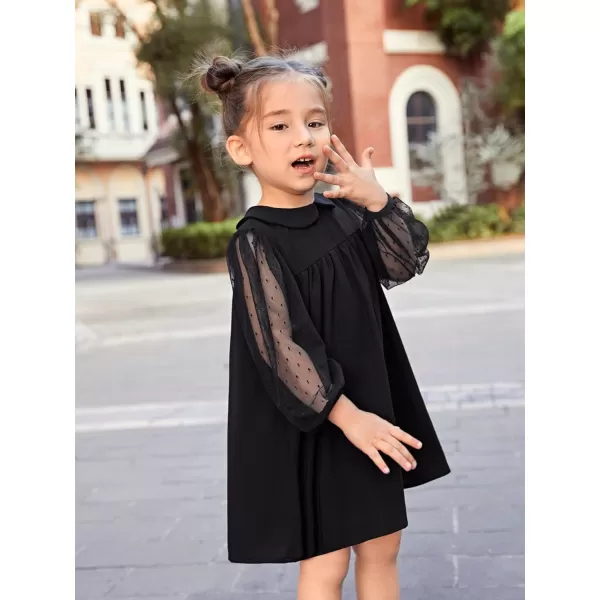 WDIRARA Girl's Sheer Mesh Puff Long Sleeve Round Neck Bodycon Mini Dress