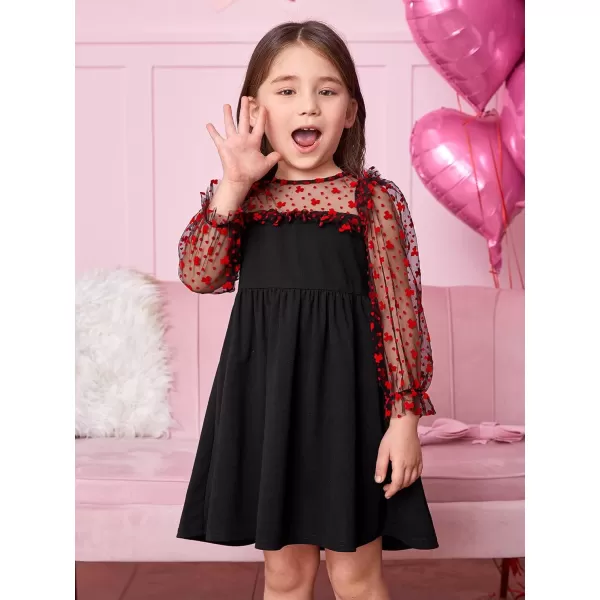 WDIRARA Girl's Sheer Mesh Puff Long Sleeve Round Neck Bodycon Mini Dress