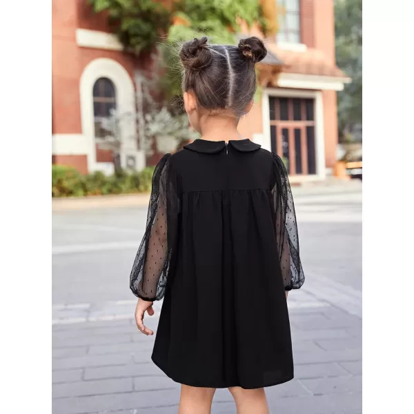 WDIRARA Girl's Sheer Mesh Puff Long Sleeve Round Neck Bodycon Mini Dress