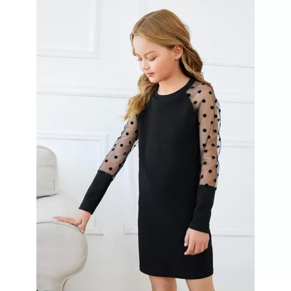 WDIRARA Girl's Sheer Mesh Puff Long Sleeve Round Neck Bodycon Mini Dress