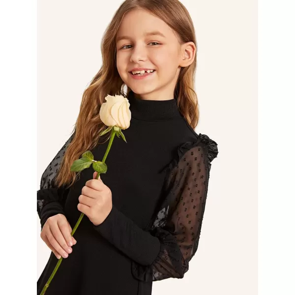 WDIRARA Girl's Sheer Mesh Puff Long Sleeve Round Neck Bodycon Mini Dress