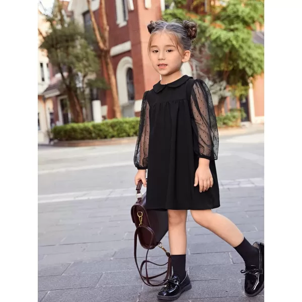 WDIRARA Girl's Sheer Mesh Puff Long Sleeve Round Neck Bodycon Mini Dress