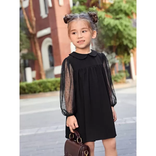WDIRARA Girl's Sheer Mesh Puff Long Sleeve Round Neck Bodycon Mini Dress
