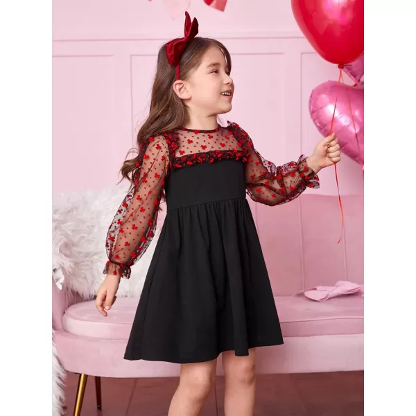WDIRARA Girl's Sheer Mesh Puff Long Sleeve Round Neck Bodycon Mini Dress