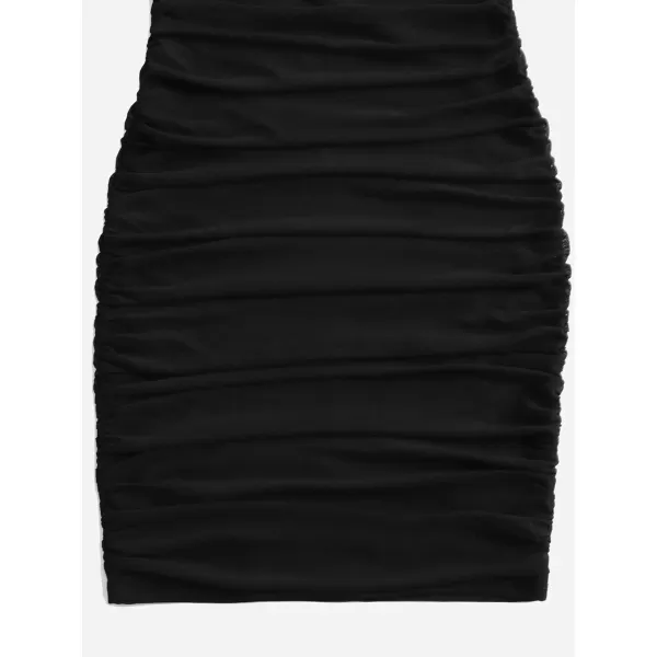 WDIRARA Girl's Square Neck Long Sleeve Ruched Bodycon Dress Casual Dresses