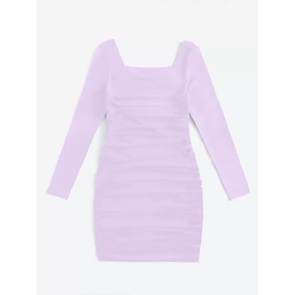 WDIRARA Girl's Square Neck Long Sleeve Ruched Bodycon Dress Casual Dresses