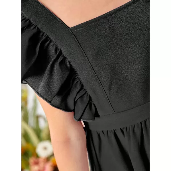 WDIRARA Girl's Square Neck Ruffle Cap Sleeve Bow Tie Back Flounce Hem A Line Dress