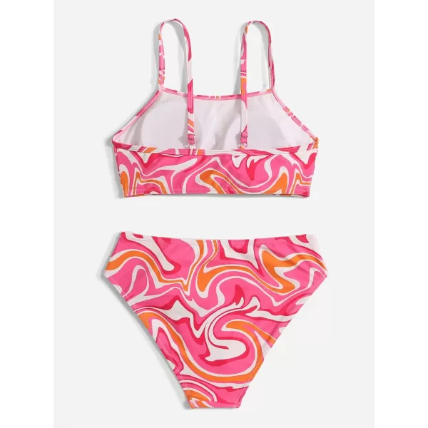 WDIRARA Girl's Swimwear Beach Sport All Over Marble Print 2 Piece Bikini Preppy Swimsuit Bathing Suits