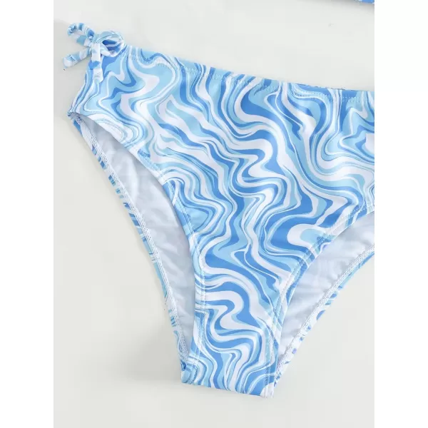 WDIRARA Girl's Swimwear Beach Sport All Over Marble Print 2 Piece Bikini Preppy Swimsuit Bathing Suits