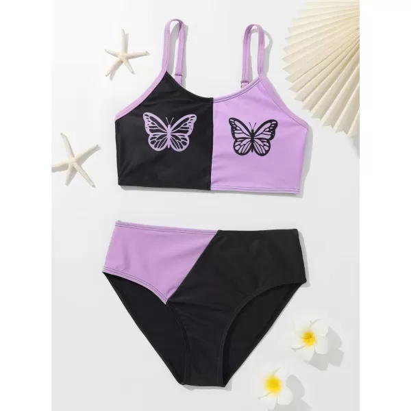 WDIRARA Girl's Swimwear Beach Sport All Over Marble Print 2 Piece Bikini Preppy Swimsuit Bathing Suits