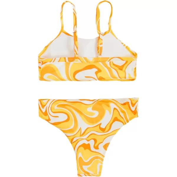 WDIRARA Girl's Swimwear Beach Sport All Over Marble Print 2 Piece Bikini Preppy Swimsuit Bathing Suits