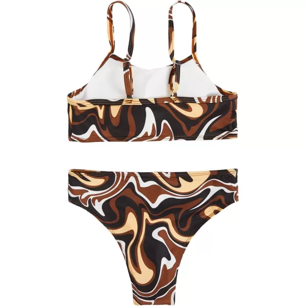 WDIRARA Girl's Swimwear Beach Sport All Over Marble Print 2 Piece Bikini Preppy Swimsuit Bathing Suits