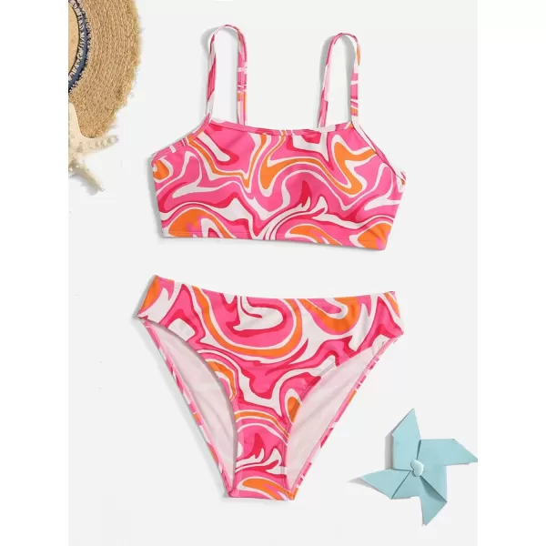 WDIRARA Girl's Swimwear Beach Sport All Over Marble Print 2 Piece Bikini Preppy Swimsuit Bathing Suits