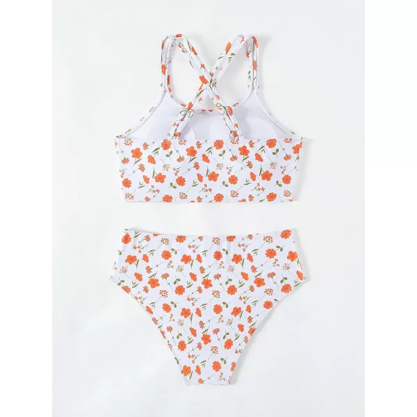 WDIRARA Girl's Swimwear Beach Sport All Over Marble Print 2 Piece Bikini Preppy Swimsuit Bathing Suits