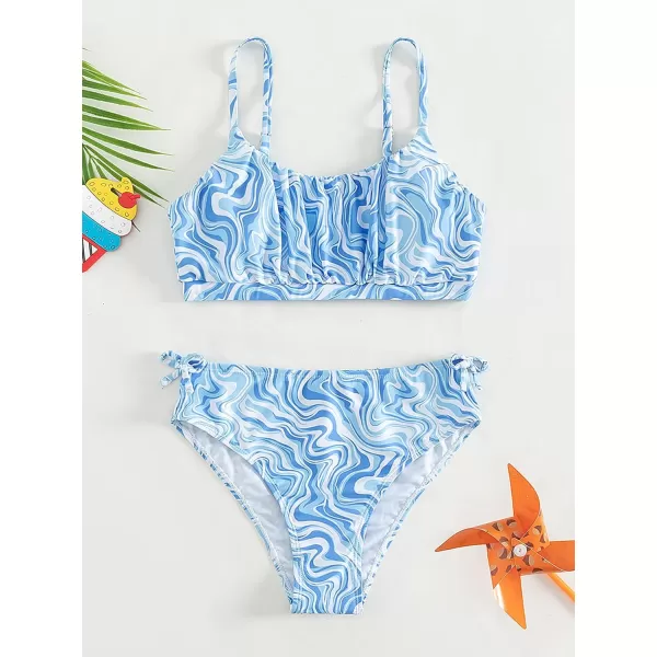 WDIRARA Girl's Swimwear Beach Sport All Over Marble Print 2 Piece Bikini Preppy Swimsuit Bathing Suits